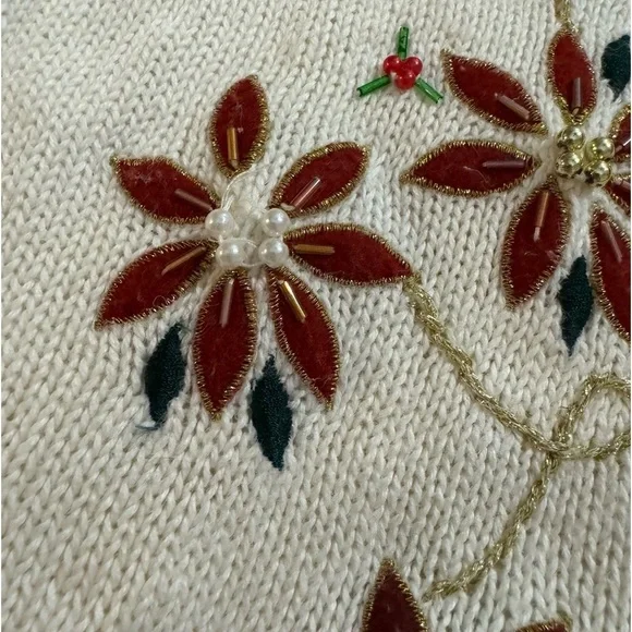 Vintage Ugly Christmas Sweater Vest Beaded Grandma Poinsettia Embroidered - Picture 15 of 15